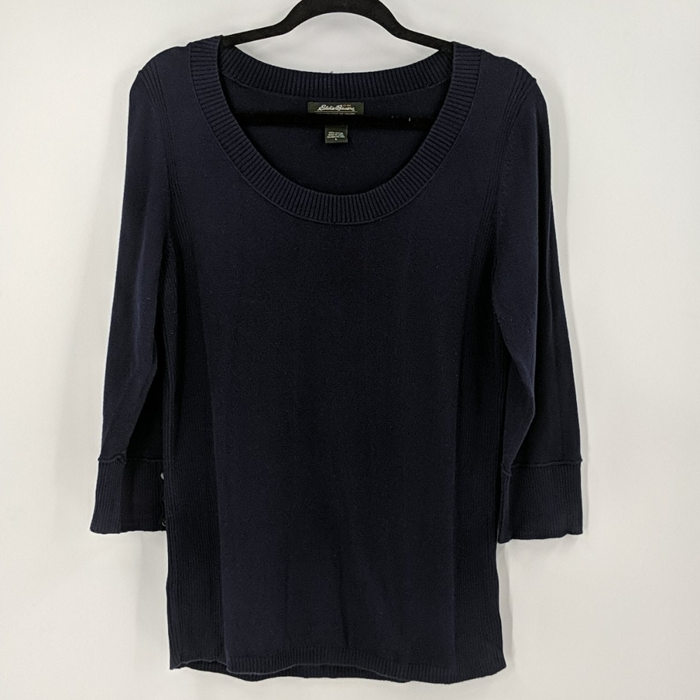 EDDIE BAUER Ribbed Navy 3/4 Sweater